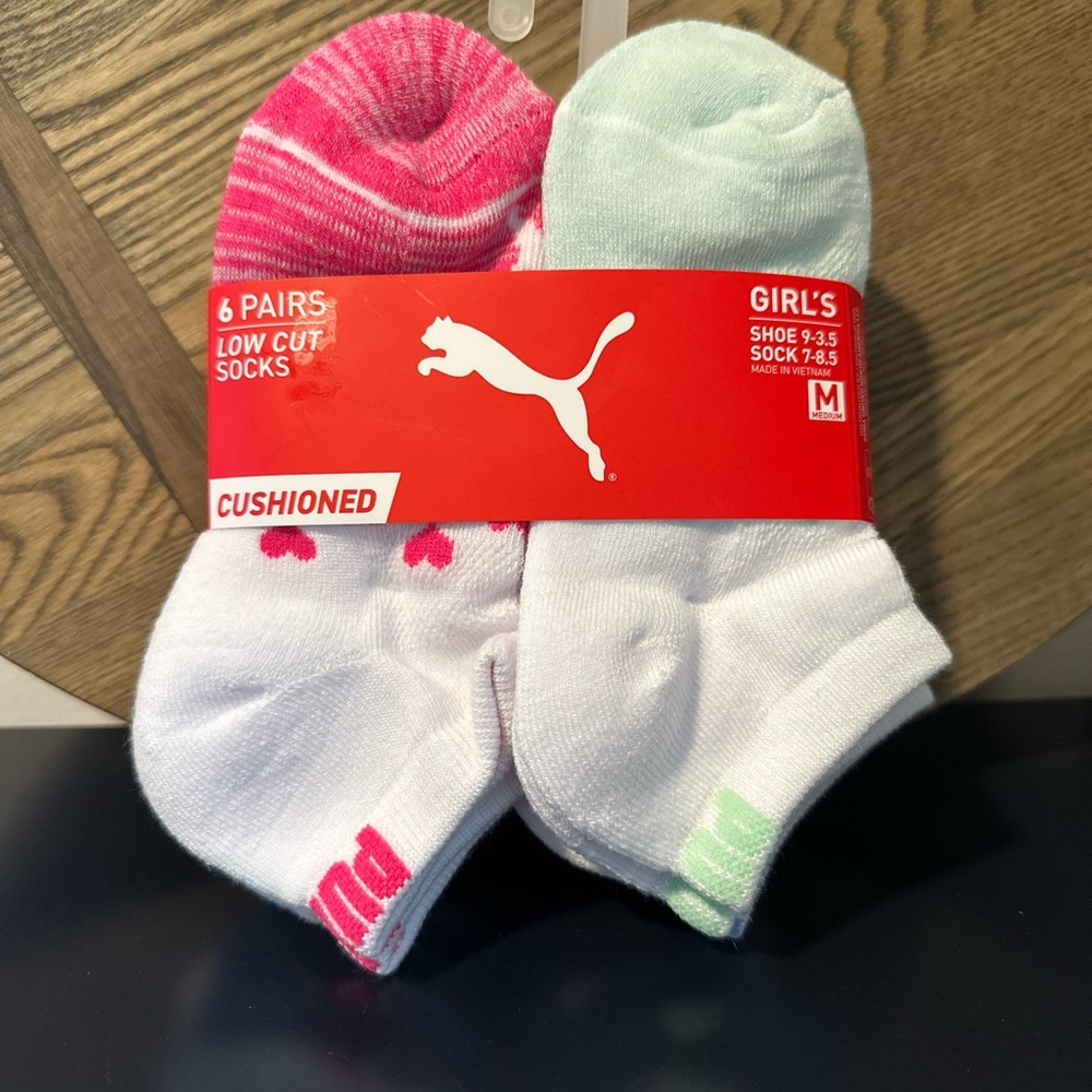Puma Girls' Cushioned Low Cut Socks - Pink, White, and Mint